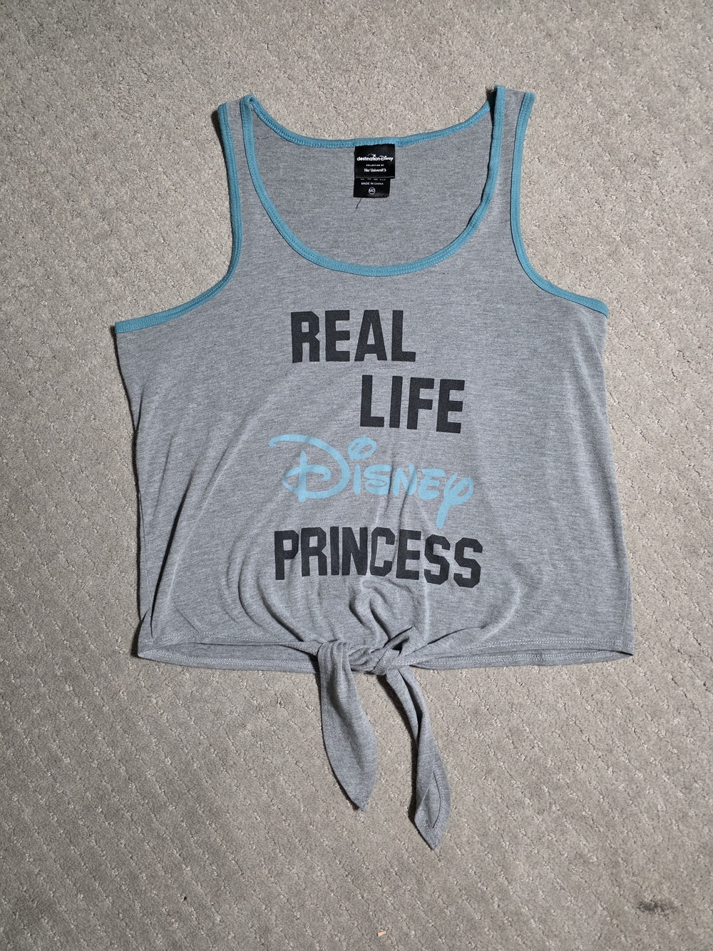 Disney Gray Tank Top with Aqua Trim and Tie Front